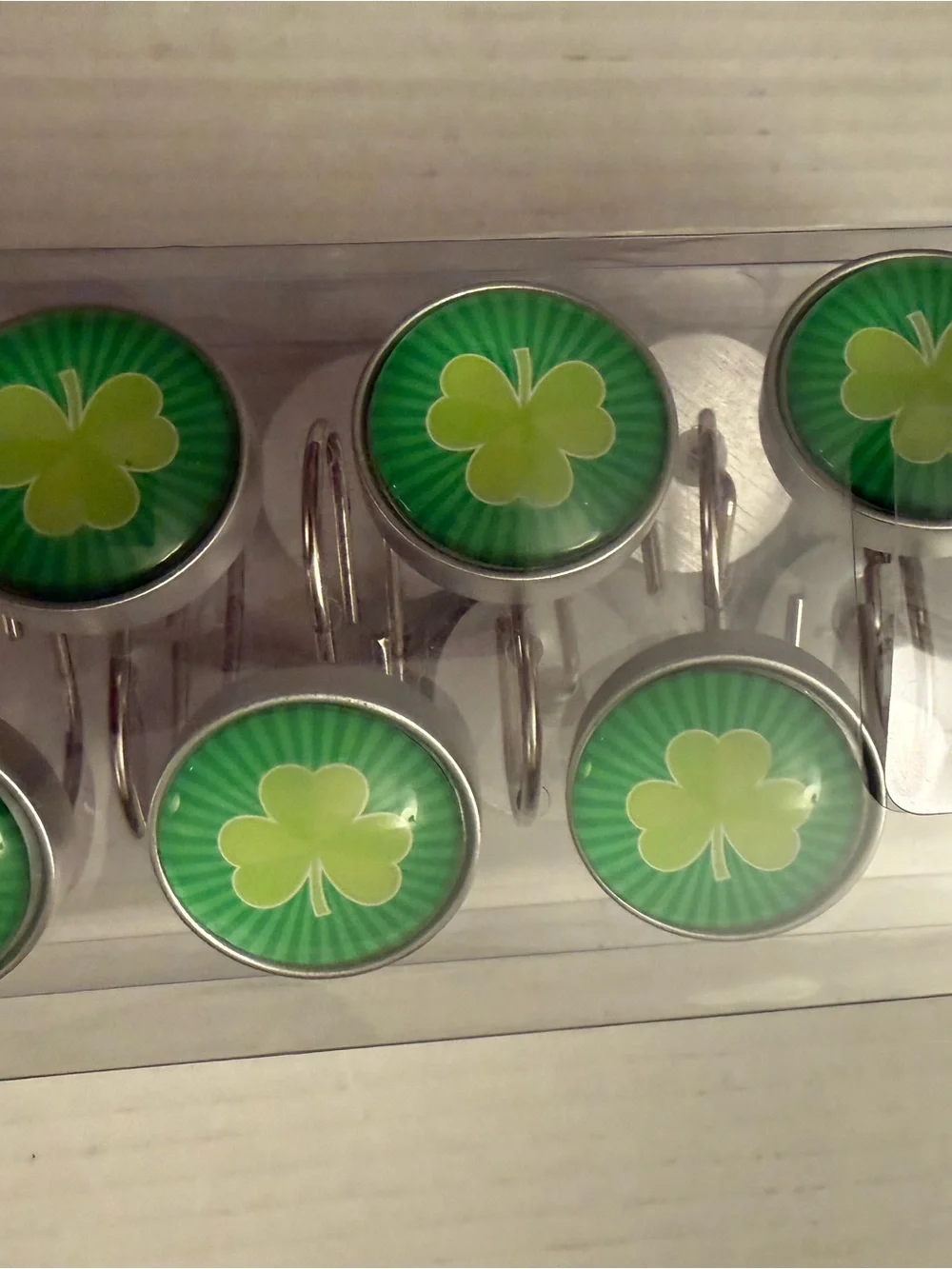 Green Shamrock Shower Curtain Hooks (Set)